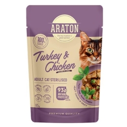 ARATON Sterilised Adult Cat Turkey and Chicken, 85g saszetka
